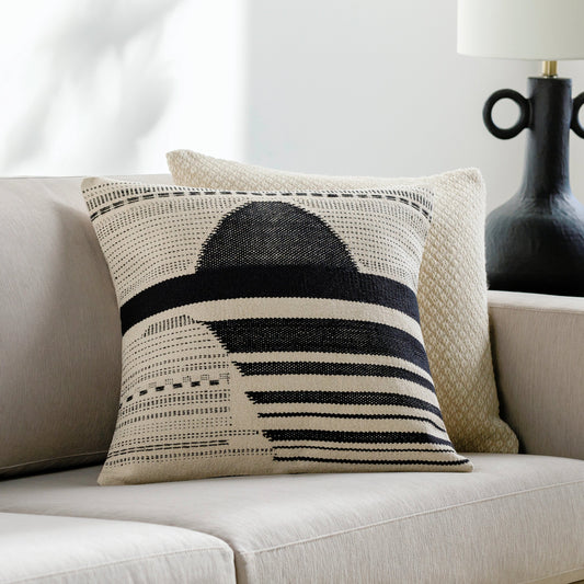 Banksia Pillow - 20980 by Surya in black, light beige. Made from 90% cotton, 10% polyester, 100% cotton in a eclectic & global style.