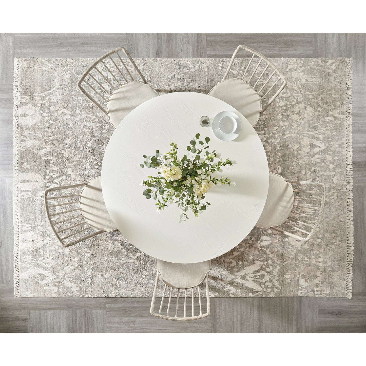 004 SI-1900864 | Lifestyle | Serenity Laguna Round Dining Table by Hooker Furniture in shell, lagoon. Made from pine veneers, solid-wood edge top, resin in a modern style.