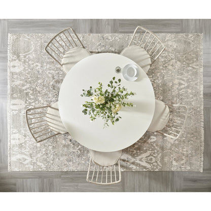 Serenity Laguna Round Dining Table by Hooker Furniture in shell, lagoon. Made from pine veneers, solid-wood edge top, resin in a modern style.