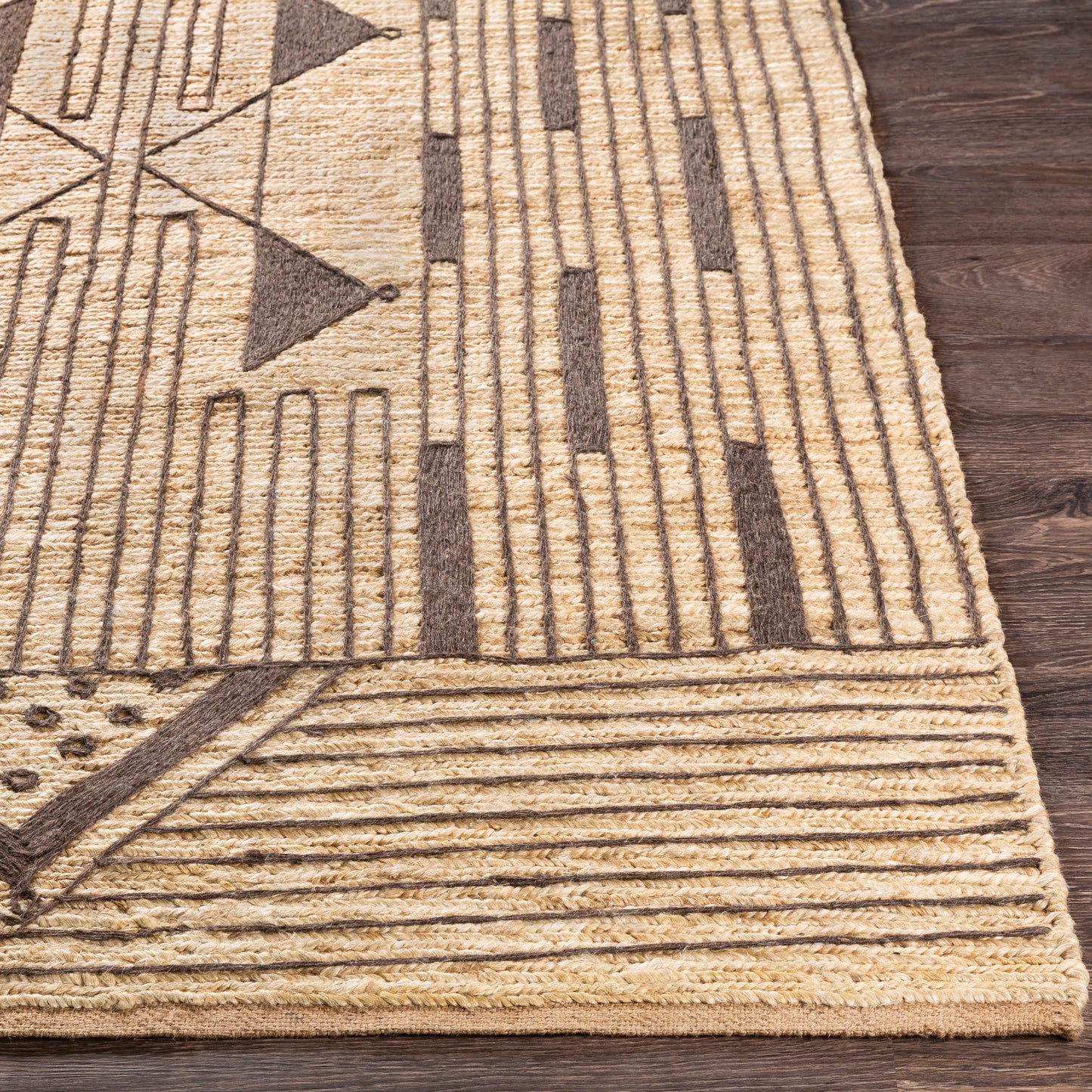 006 SI-1878204,SI-1878205,SI-1878207,SI-1878208,SI-1878209 | Closeup | Brookwood BKD-2300 Rug by Surya in wheat, charcoal. Made from 85% jute, 15% wool in a unique style.