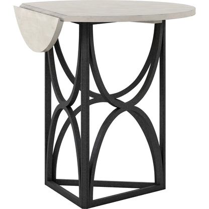 Alcove Chairside Table by A.R.T. Furniture in belgian ivory, burnished brass. Made from acacia solids, maple veneers, iron in a modern style.