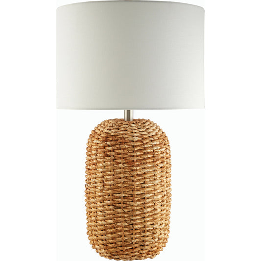 Beke Table Lamp - 524596 by Surya in body: wheat, metallic - nickel, shade: white, finial: metallic - nickel, harp: metallic - nickel, cord: translucent and naturalplatedplated. Made from rattan, metal, cotton in a cottage &
