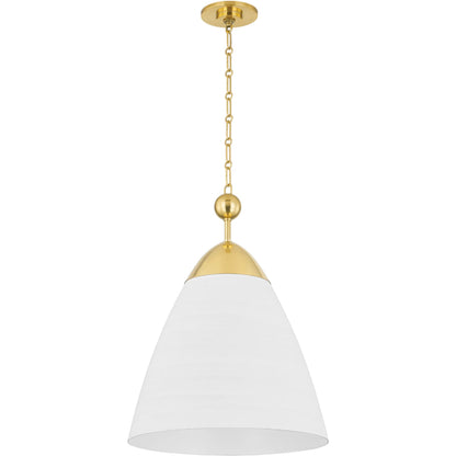 Bronson Pendant by Hudson Valley in aged brass, white plaster. Made from aluminum in a transitional style.