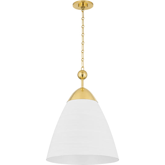Bronson Pendant by Hudson Valley in aged brass, white plaster. Made from aluminum in a unique style.
