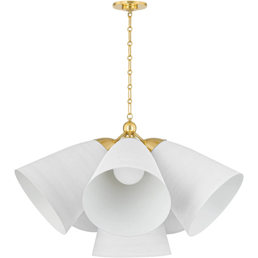Bronson Chandelier by Hudson Valley in aged brass, white plaster. Made from aluminum in a unique style.