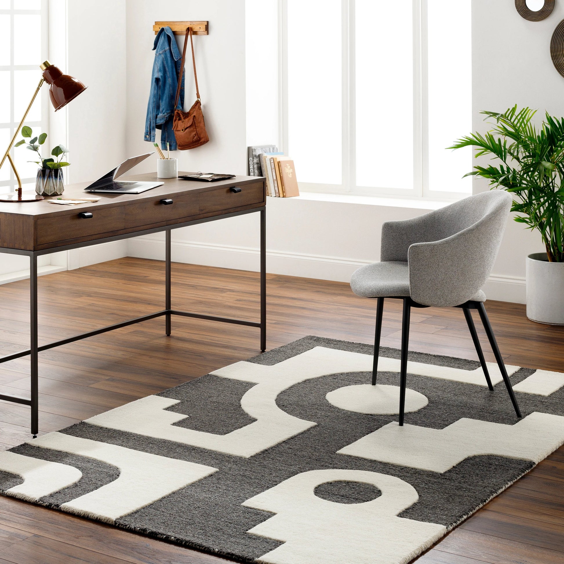 Brook Rug - 31413 by Livabliss in white, charcoal. Made from main: 100% wool in a unique style.