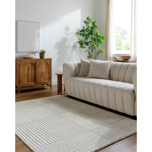 Brook Rug - 8494 by Livabliss in off-white, light silver, silver, metallic - silver. Made from face: 100% wool in a unique style.