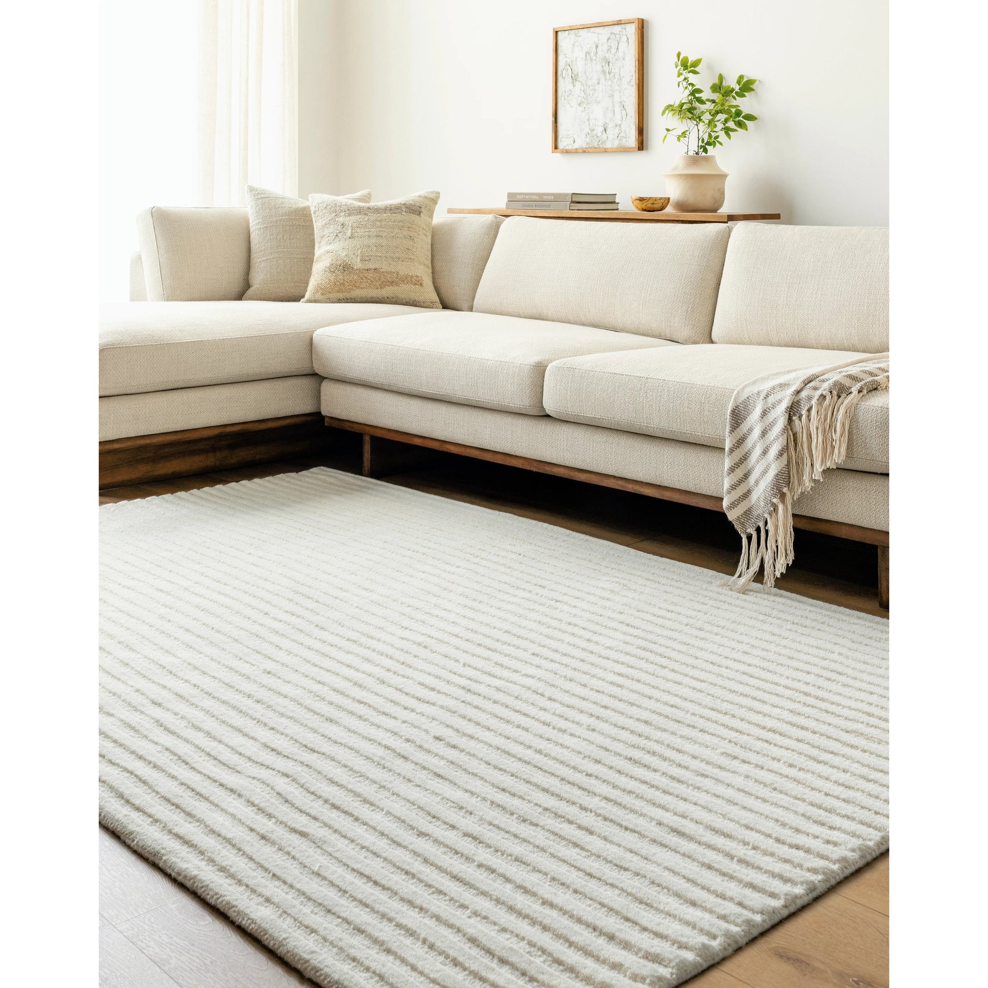 Brook Rug - 485593 by Livabliss in cream, medium gray. Made from face: 100% wool, warp: 100% cotton in a unique style.