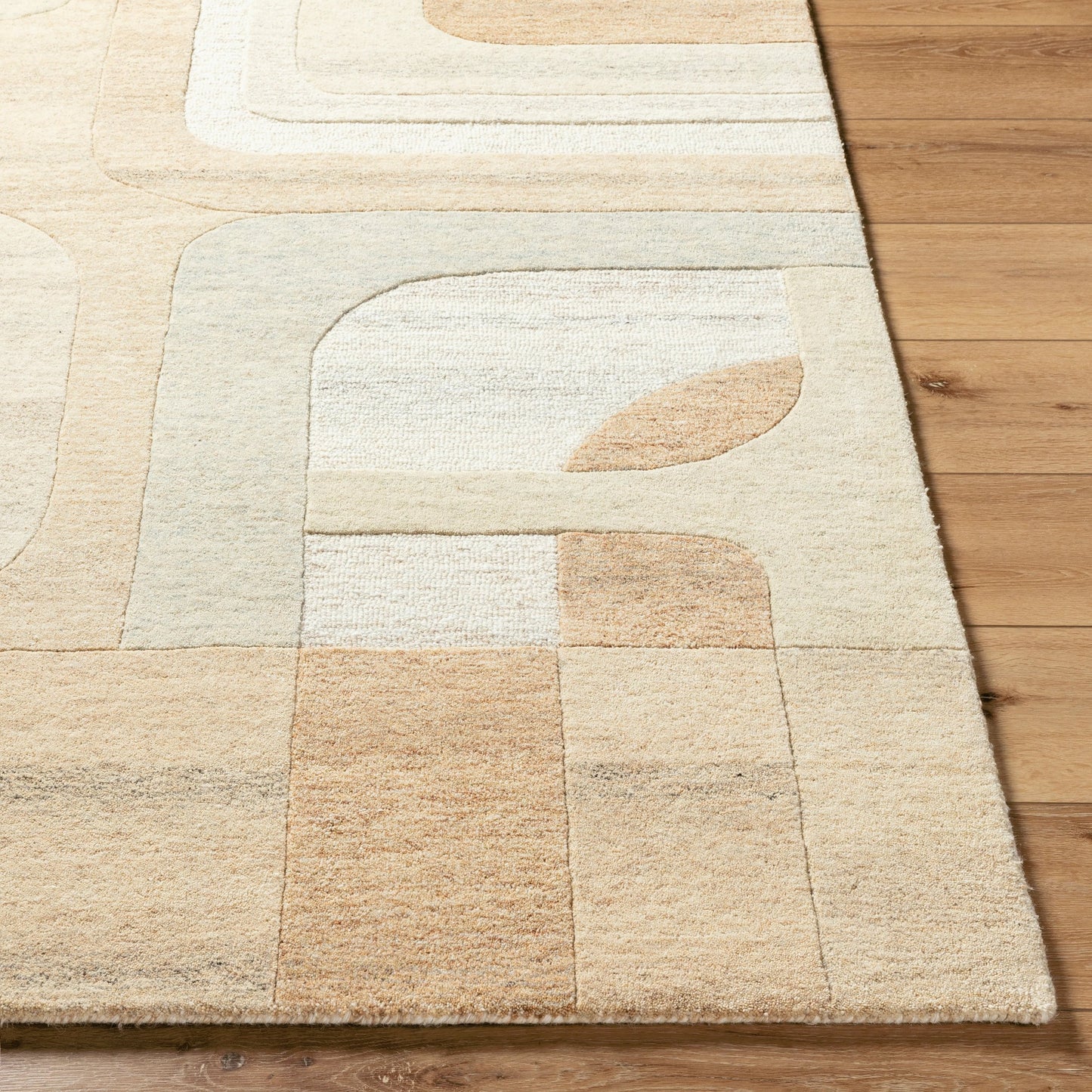002 SI-2098428,SI-2098429,SI-2098430,SI-2098431 | Closeup | Brook Rug - 489157 by Livabliss in beige, sandstone, cream, light taupe, soft gray, pale blue. Made from wool in a unique style.