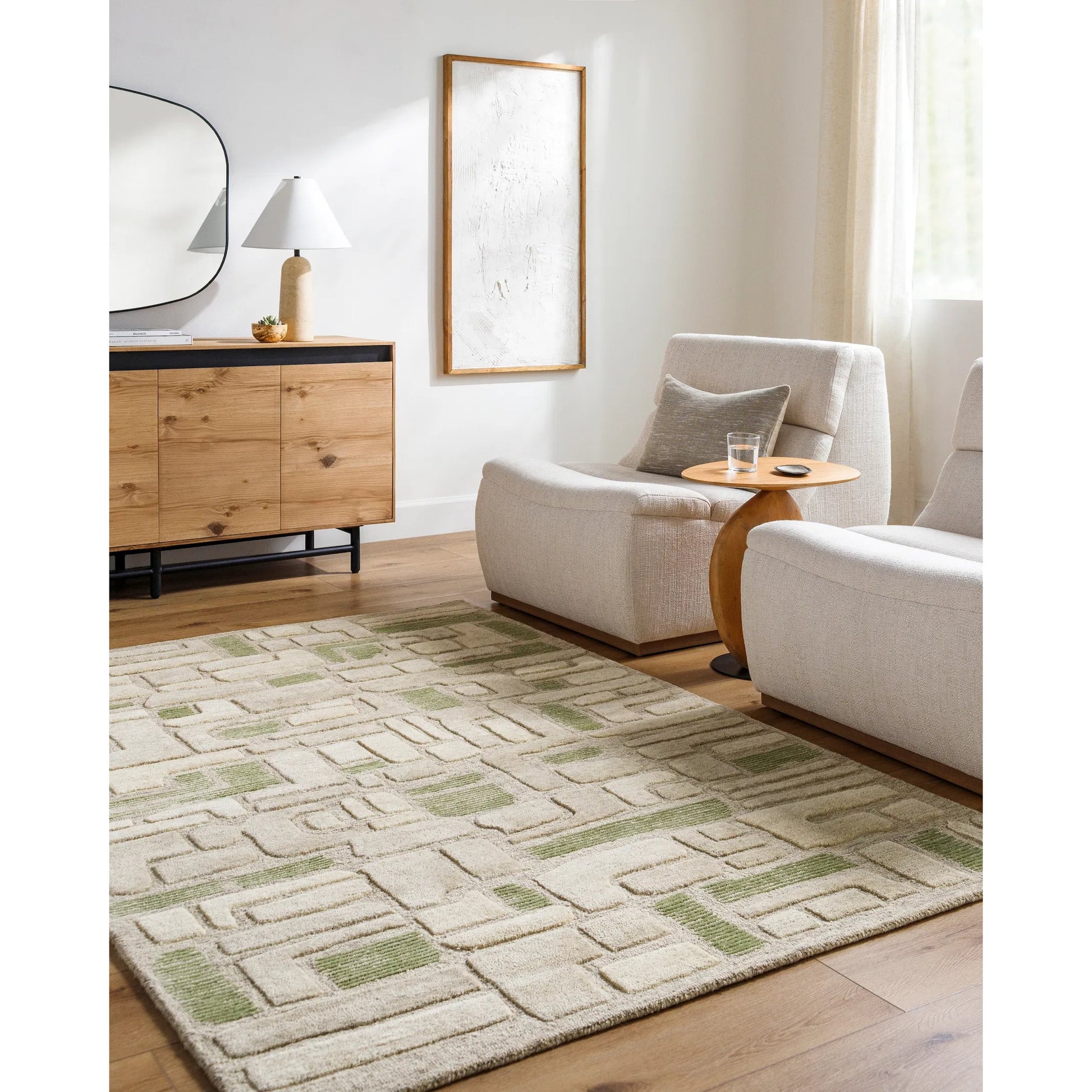 Brook 530275 Rug by Livabliss in green, beige, cream, white. Made from wool in a unique style.