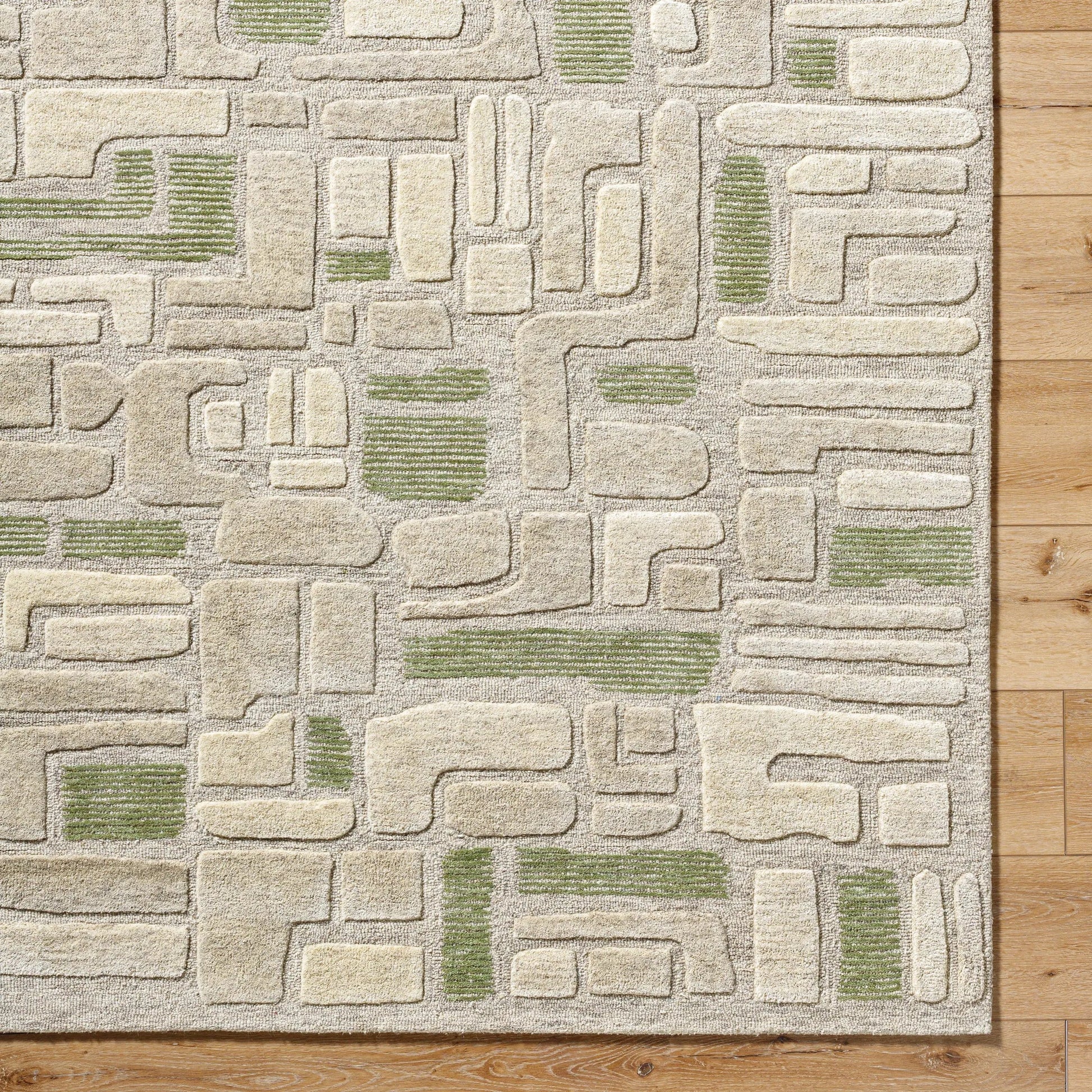 Brook 530275 Rug by Livabliss in green, beige, cream, white. Made from wool in a unique style.