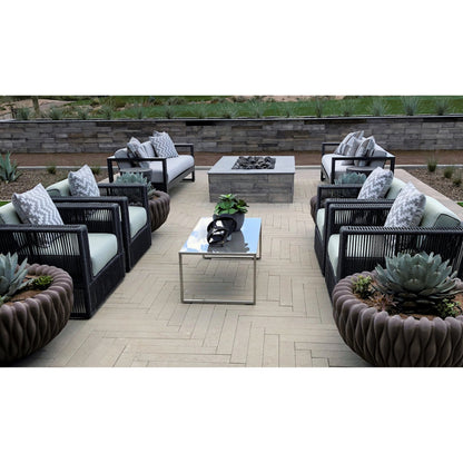 Milano Outdoor Sofa by Sunset West in slate. Made from olefin rope in a coastal style.