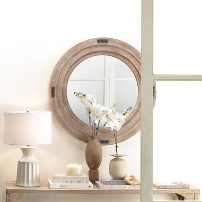Foreman Mirror by Lifestyle by JY in white washed wood with iron accents. Made from wood in a eclectic & global style.