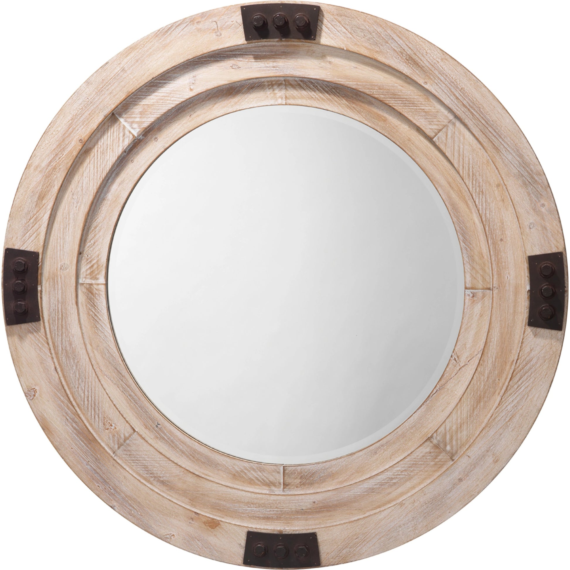 Foreman Mirror by Lifestyle by JY in white washed wood with iron accents. Made from wood in a eclectic & global style.
