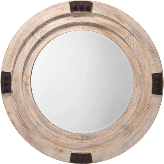 Foreman Mirror by The Livingston Collection in white washed wood with iron accents. Made from wood in a eclectic & global style.