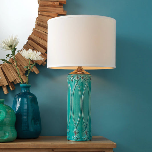Tabitha Table Lamp by The Livingston Collection in turquoise ceramic. Made from ceramic in a transitional style.