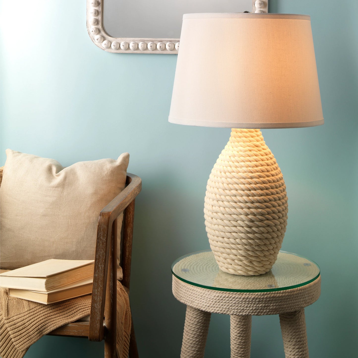 004 SR-708066 | Lifestyle | Rope Table Lamp by Lifestyle by JY in white rope. Made from jute in a modern style.