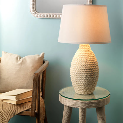 Rope Table Lamp by Lifestyle by JY in white rope. Made from jute in a modern style.