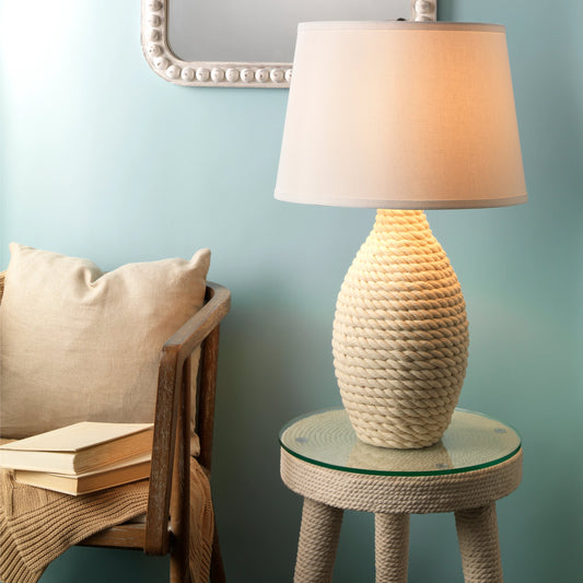 Rope Table Lamp by The Livingston Collection in white rope. Made from jute in a modern style.