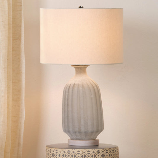 Frosted Glass Table Lamp by The Livingston Collection in frosted gray glass. Made from glass in a coastal style.