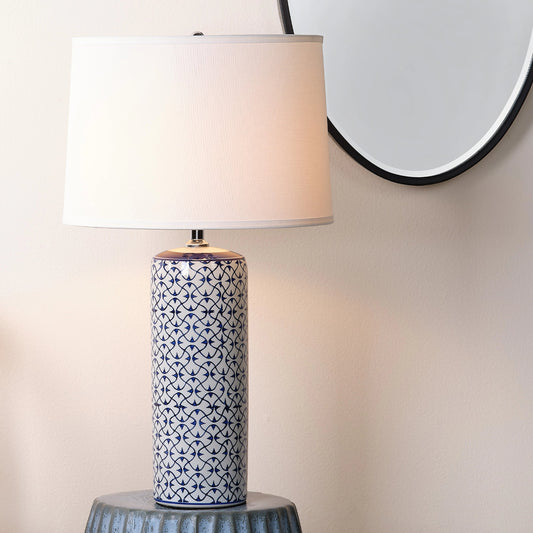 Vivian Table Lamp by The Livingston Collection in blue, white ceramic. Made from ceramic in a cottage & farmhouse style.