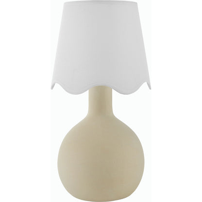 Balbao Round Table Lamp with Linen Shade by Livabliss in high gloss. Made from ceramic, rattan, metal in a modern style.