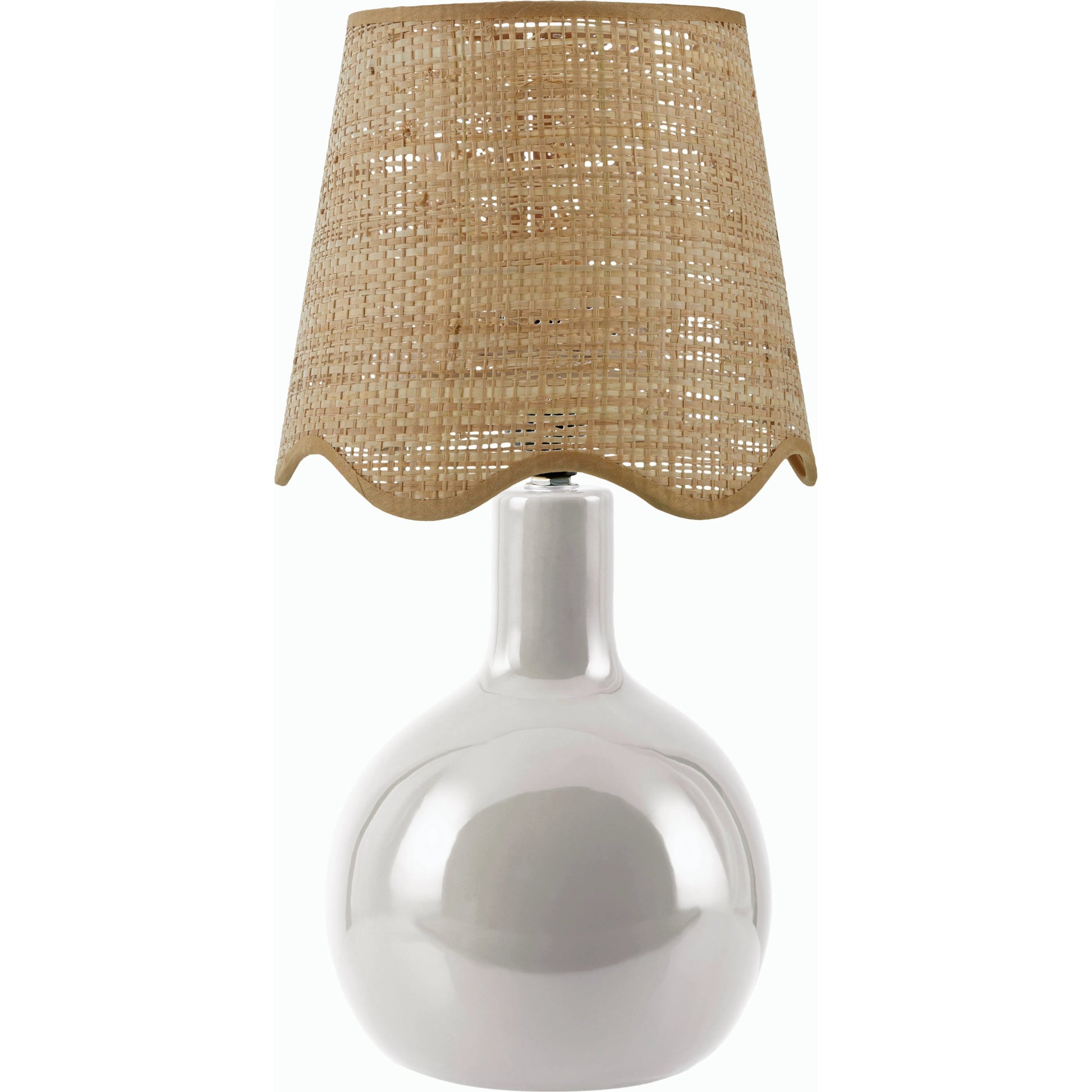 Balbao Round Table Lamp with Rattan Shade by Livabliss in high gloss. Made from ceramic, rattan, metal in a modern style.
