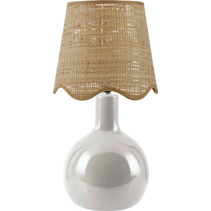 Balbao Round Table Lamp with Rattan Shade by Livabliss in high gloss. Made from ceramic, rattan, metal in a modern style.