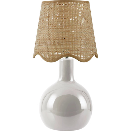 Balbao Round Table Lamp with Rattan Shade by Livabliss in high gloss. Made from ceramic, rattan, metal in a modern style.