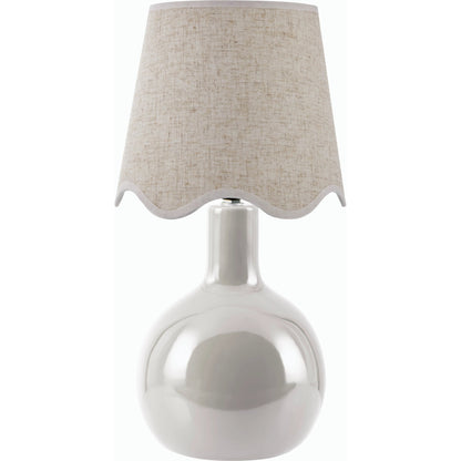 Balbao Round Table Lamp with Beige Linen Shade by Livabliss in high gloss. Made from ceramic, rattan, metal in a modern style.