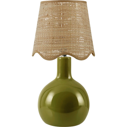 Balbao Round Table Lamp with Rattan Shade by Livabliss in high gloss. Made from ceramic, rattan, metal in a modern style.