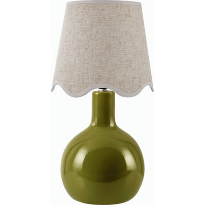 Balbao Round Table Lamp with Beige Linen Shade by Livabliss in high gloss. Made from ceramic, rattan, metal in a modern style.