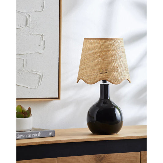 Balbao Table Lamp by Livabliss in high gloss. Made from ceramic, rattan, metal in a modern style.
