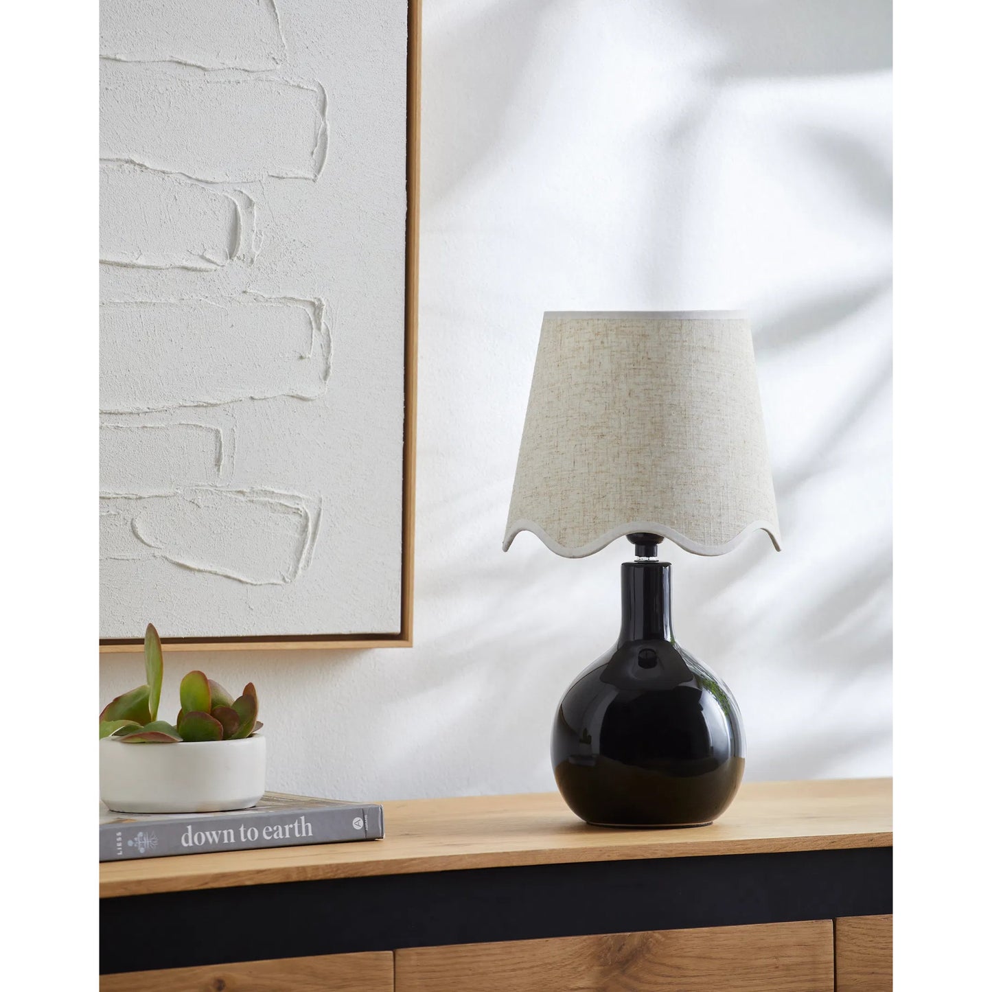 008 SI-2168536 | Lifestyle | Balbao Round Table Lamp with Beige Linen Shade by Livabliss in high gloss. Made from ceramic, rattan, metal in a modern style.
