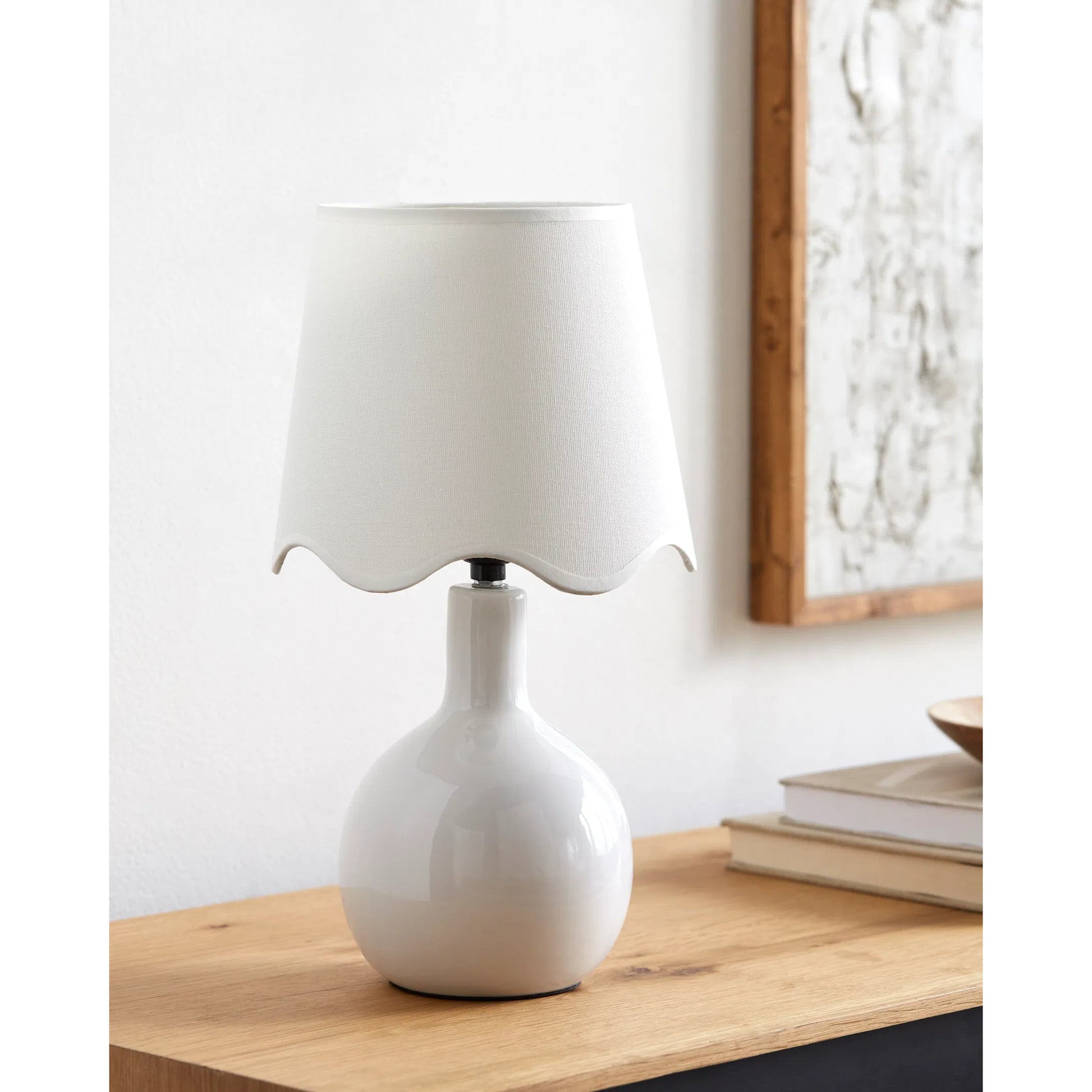 Balbao Table Lamp by Livabliss in high gloss. Made from ceramic, rattan, metal in a modern style.