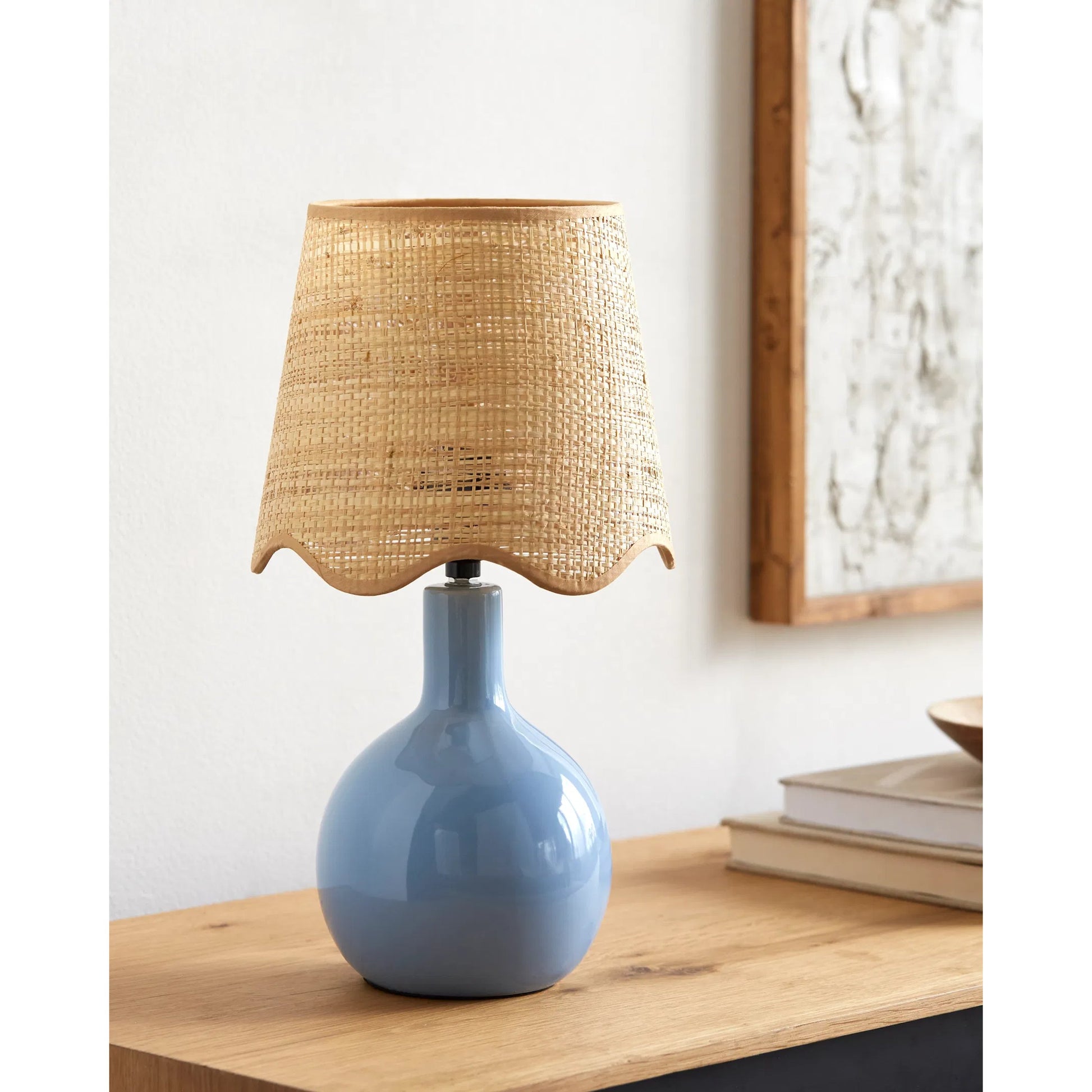 Balbao Table Lamp by Livabliss in high gloss. Made from ceramic, rattan, metal in a modern style.