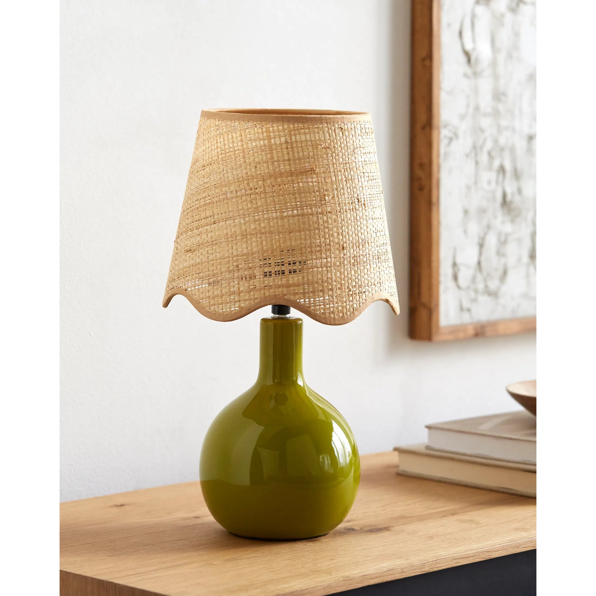 Balbao Table Lamp by Livabliss in high gloss. Made from ceramic, rattan, metal in a modern style.