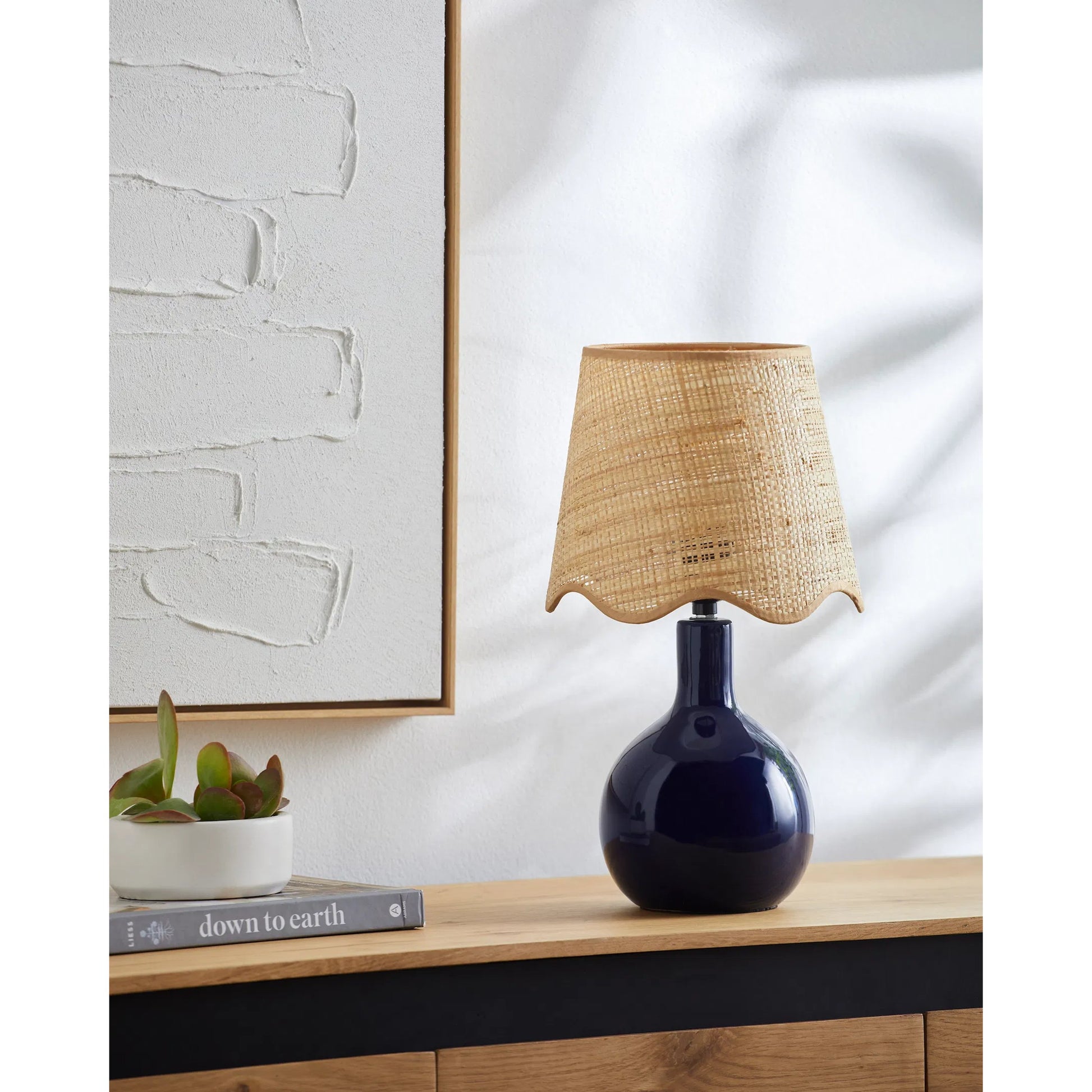 Balbao Table Lamp by Livabliss in high gloss. Made from ceramic, rattan, metal in a modern style.