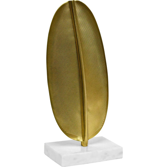Blade Antique Brass Leaf Scultpture by Worlds Away in antique brass. Made from marble in a modern style.