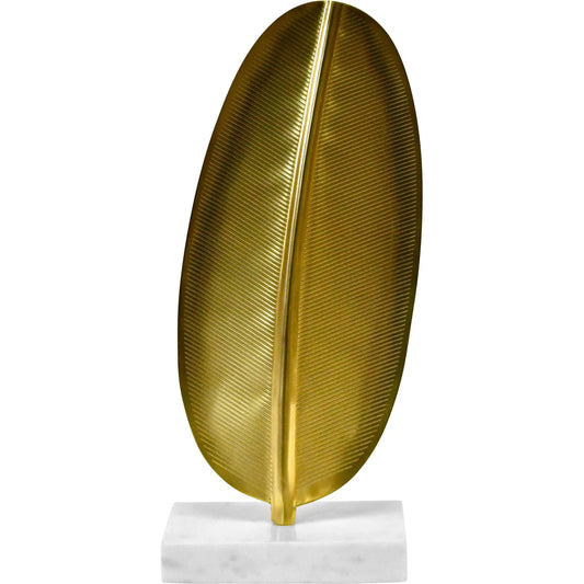 Blade Antique Brass Leaf Scultpture by Worlds Away in antique brass. Made from marble in a modern style.