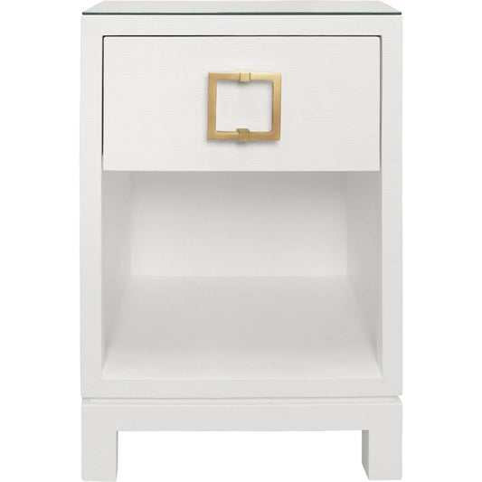 Blair One Drawer Side Table by Worlds Away. Made from glass in a unique style.