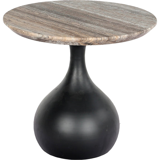 Bolb End Table - 529834 by Surya in cream, black. Made from top: travertine, base: metal in a modern style.