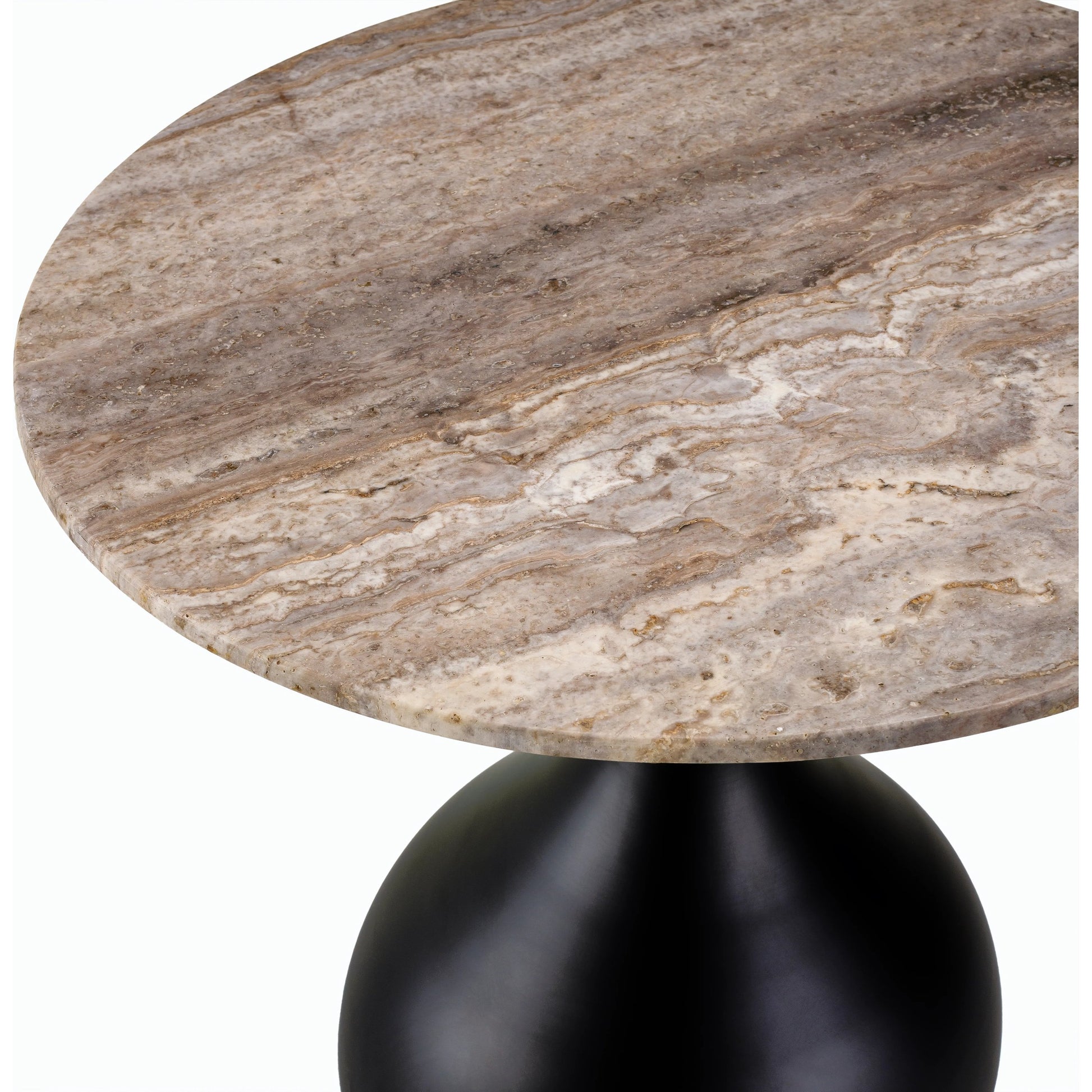Bolb End Table - 529834 by Surya in cream, black and cream, black. Made from top: travertine, base: metal in a modern style.