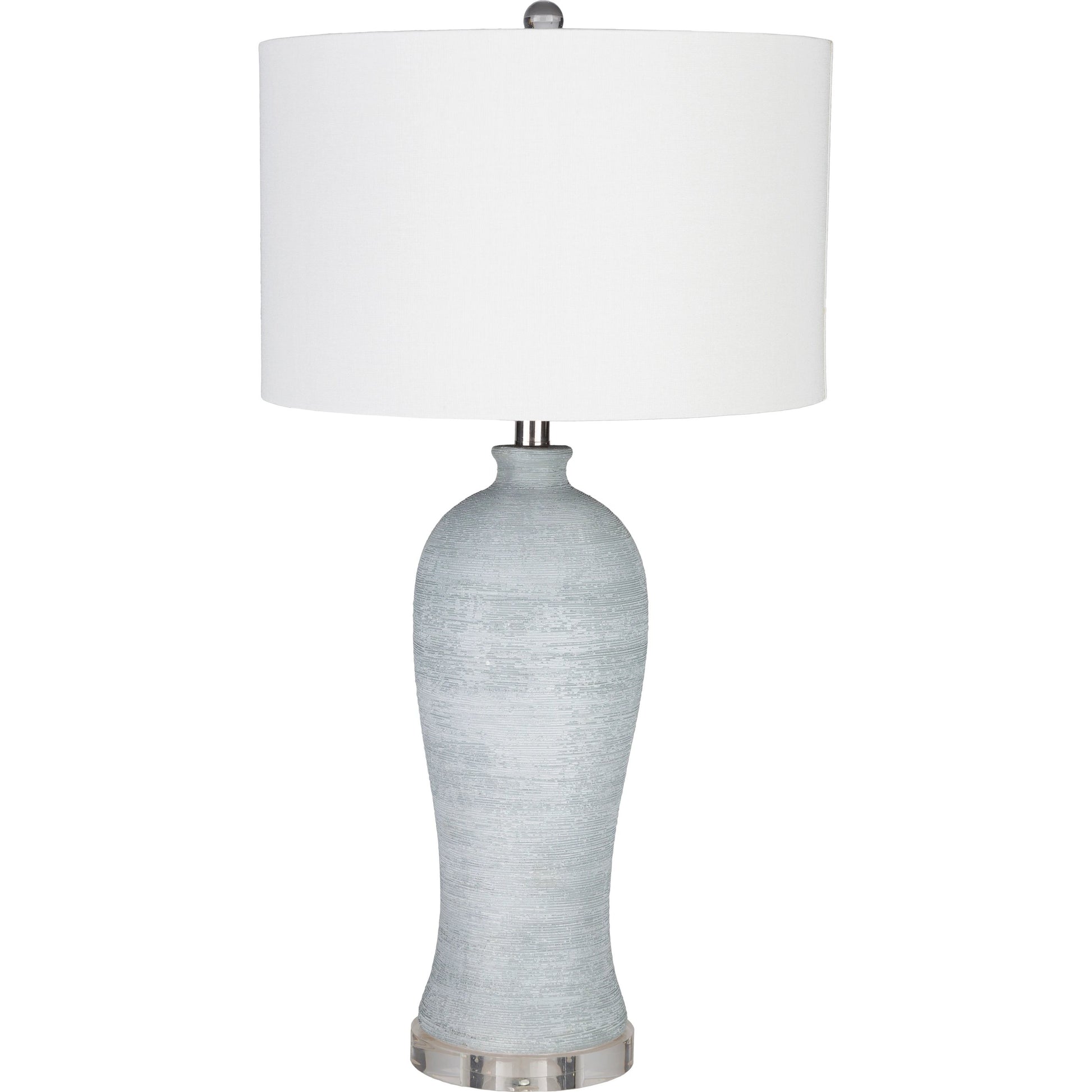 Blaine - 21516 by Surya in clear, light gray, metallic nickel and hand finished. Made from linen, polyester, concrete, acrylic, metal in a coastal style.