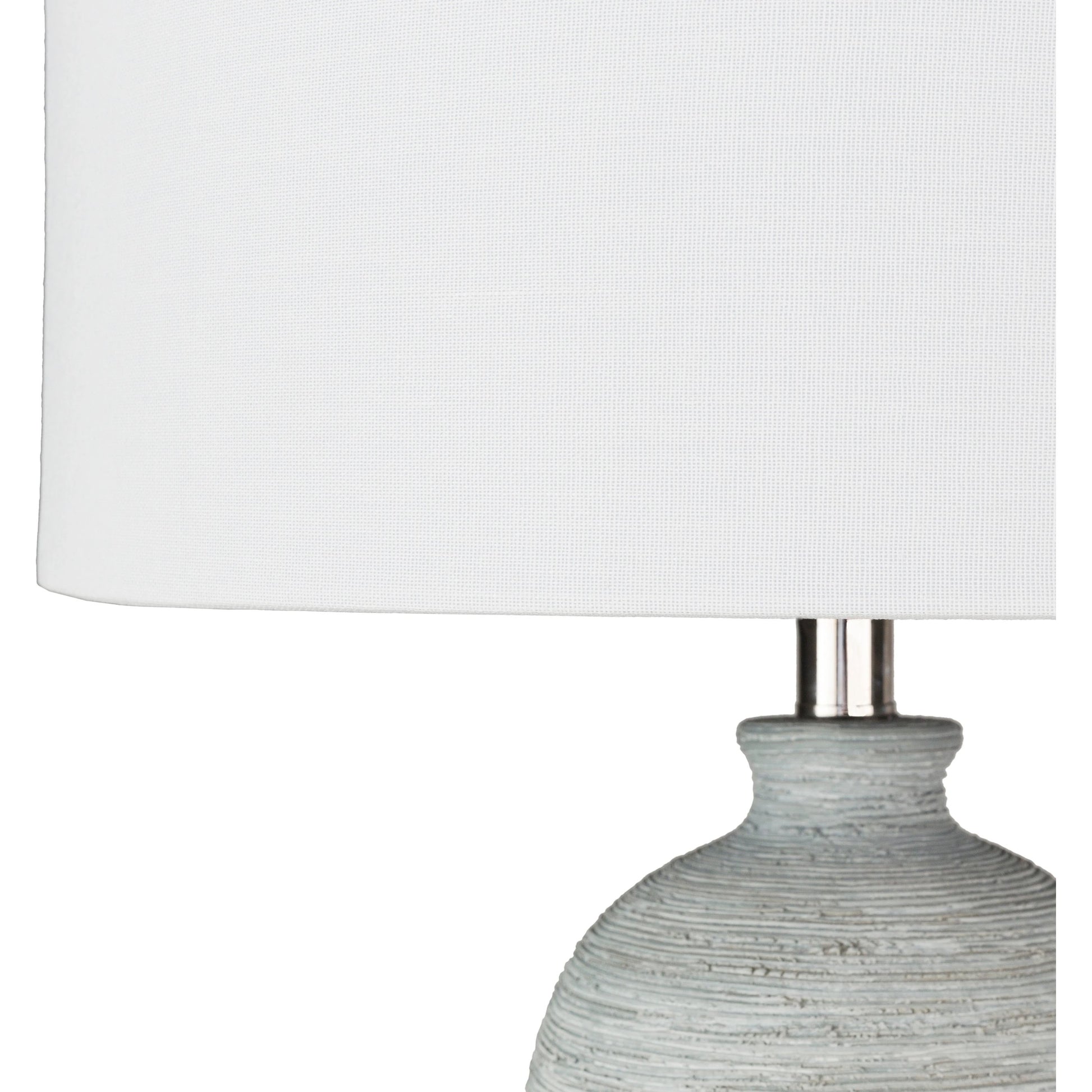 Blaine - 21516 by Surya in clear, light gray, metallic nickel and hand finished. Made from linen, polyester, concrete, acrylic, metal in a coastal style.