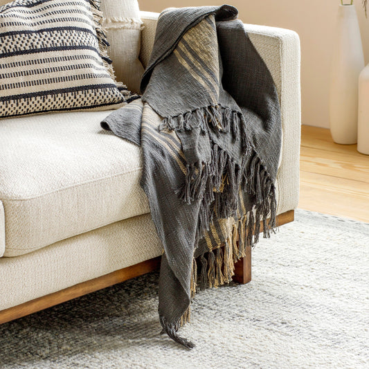 Bramble - 33959 by Surya in charcoal, beige. Made from 100% cotton in a rustic style.