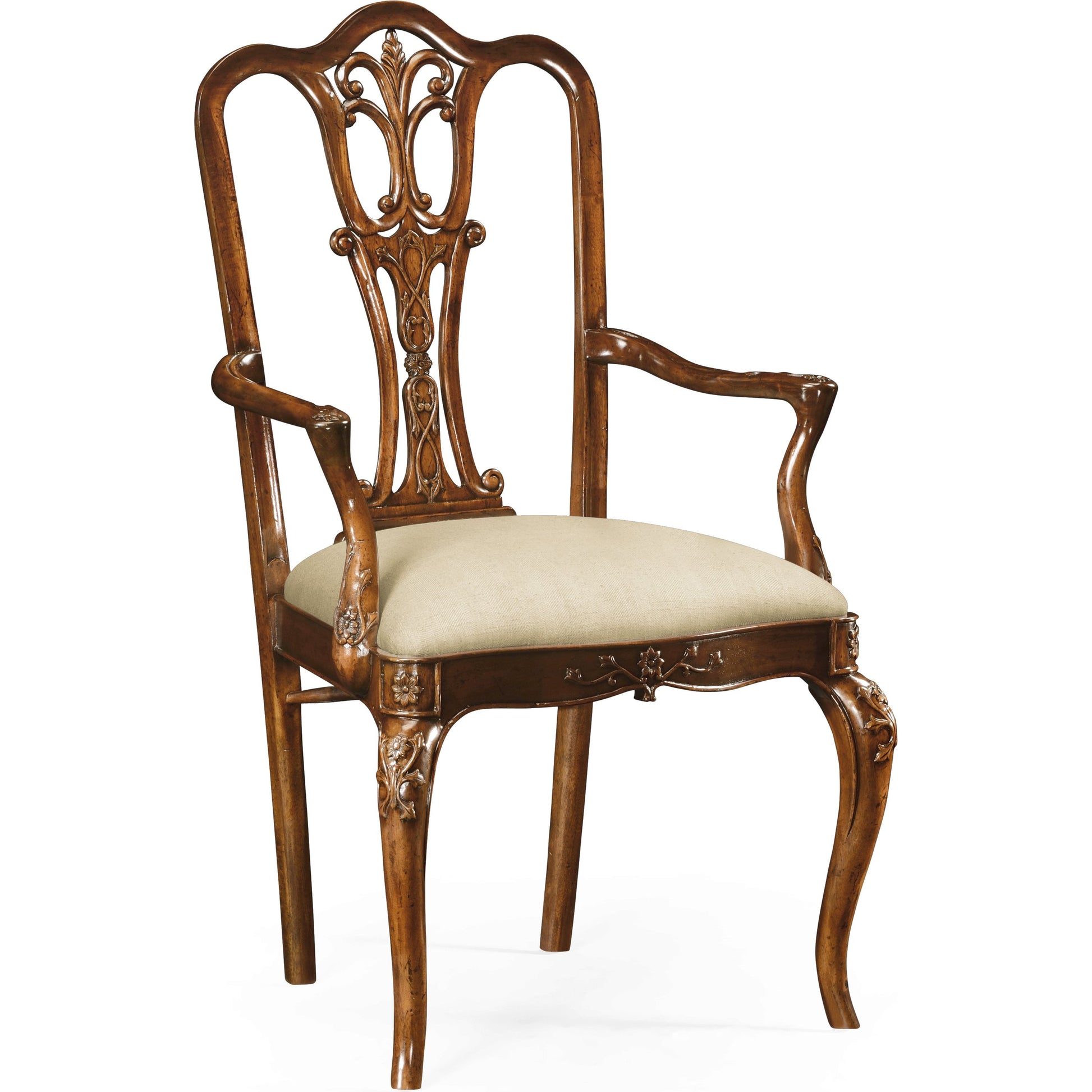 Buckingham Dining Armchair by Jonathan Charles in brown and medium antique mahogany. Made from acacia in a traditional style.