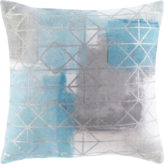 Balliano Pillow - 33983 by Surya in white, aqua, light blue, gray, light gray, metallic silver. Made from 100% polyester in a modern style.