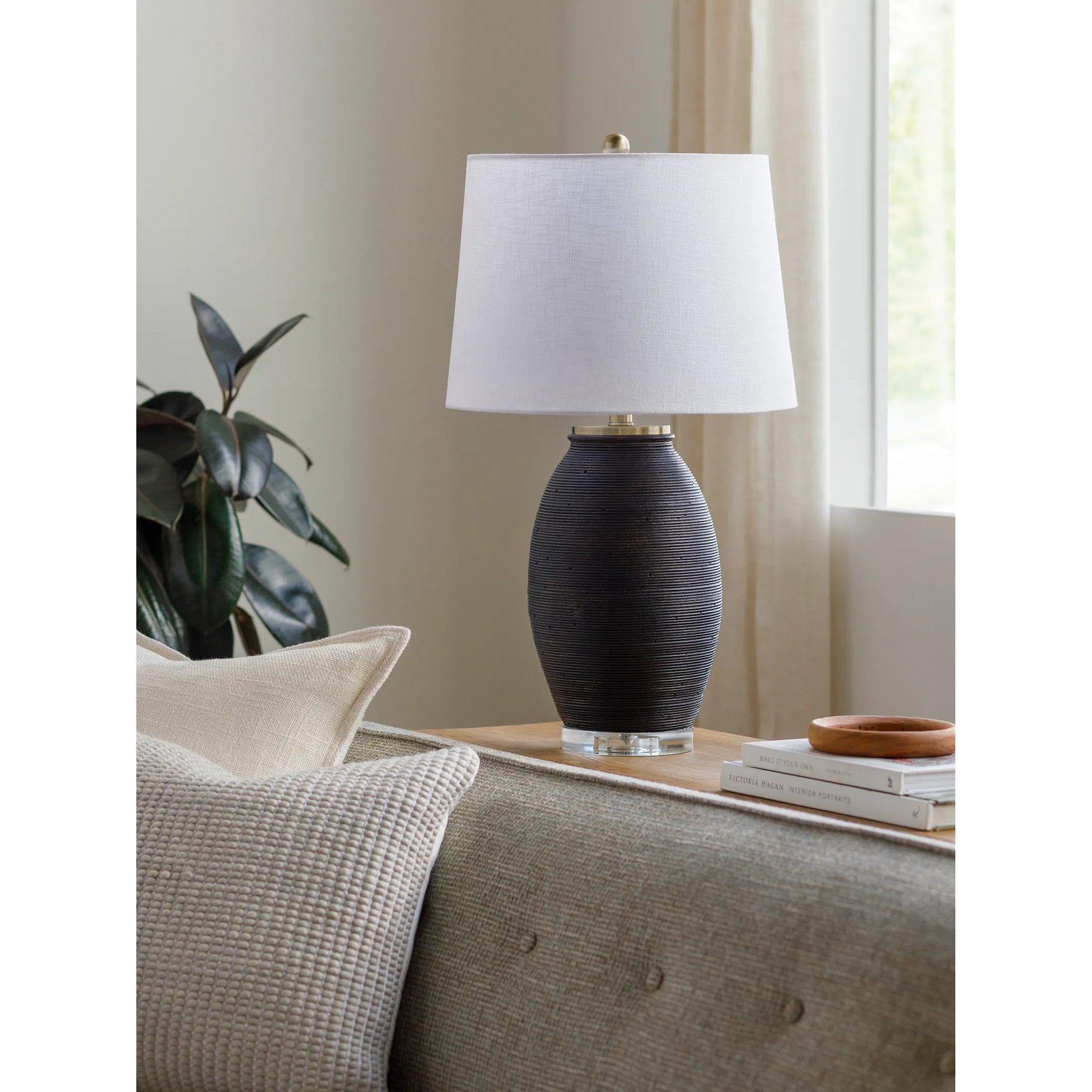 Brillo Table Lamp - 531739 by Livabliss in coloredplated. Made from cement, linen, polyester, iron in a modern style.