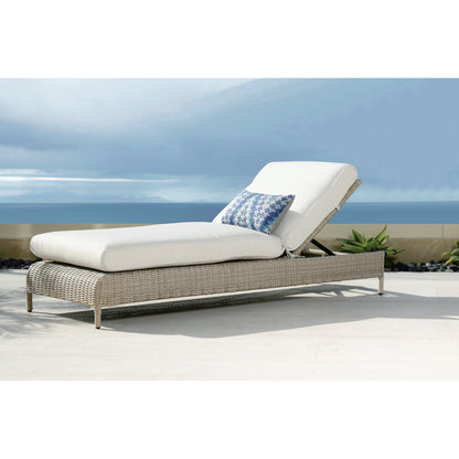 Manhattan Outdoor Adjustable Chaise in Linen by Sunset West in gray. Made from resin wicker in a modern style.